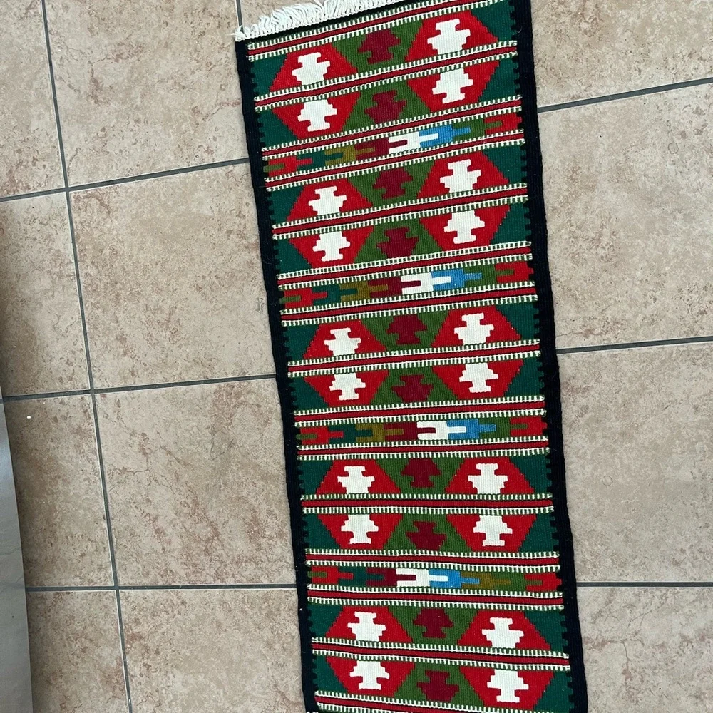 Colorful Geometric Patterned hand made wool table runner 15/39 inches